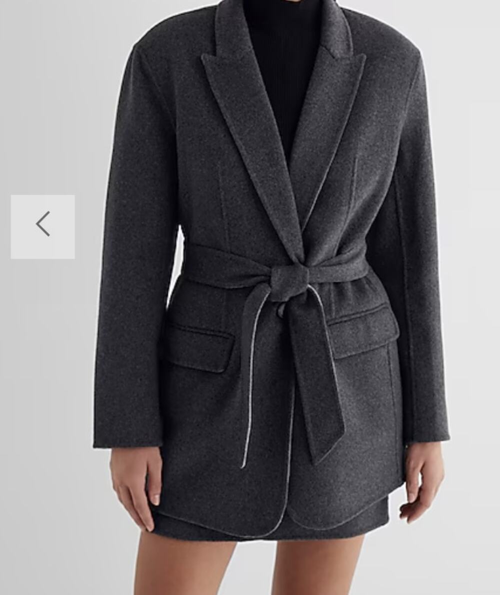 Express Luxe Double Face Wool Blend Belted Jacket Women's M Heather Gray NWT